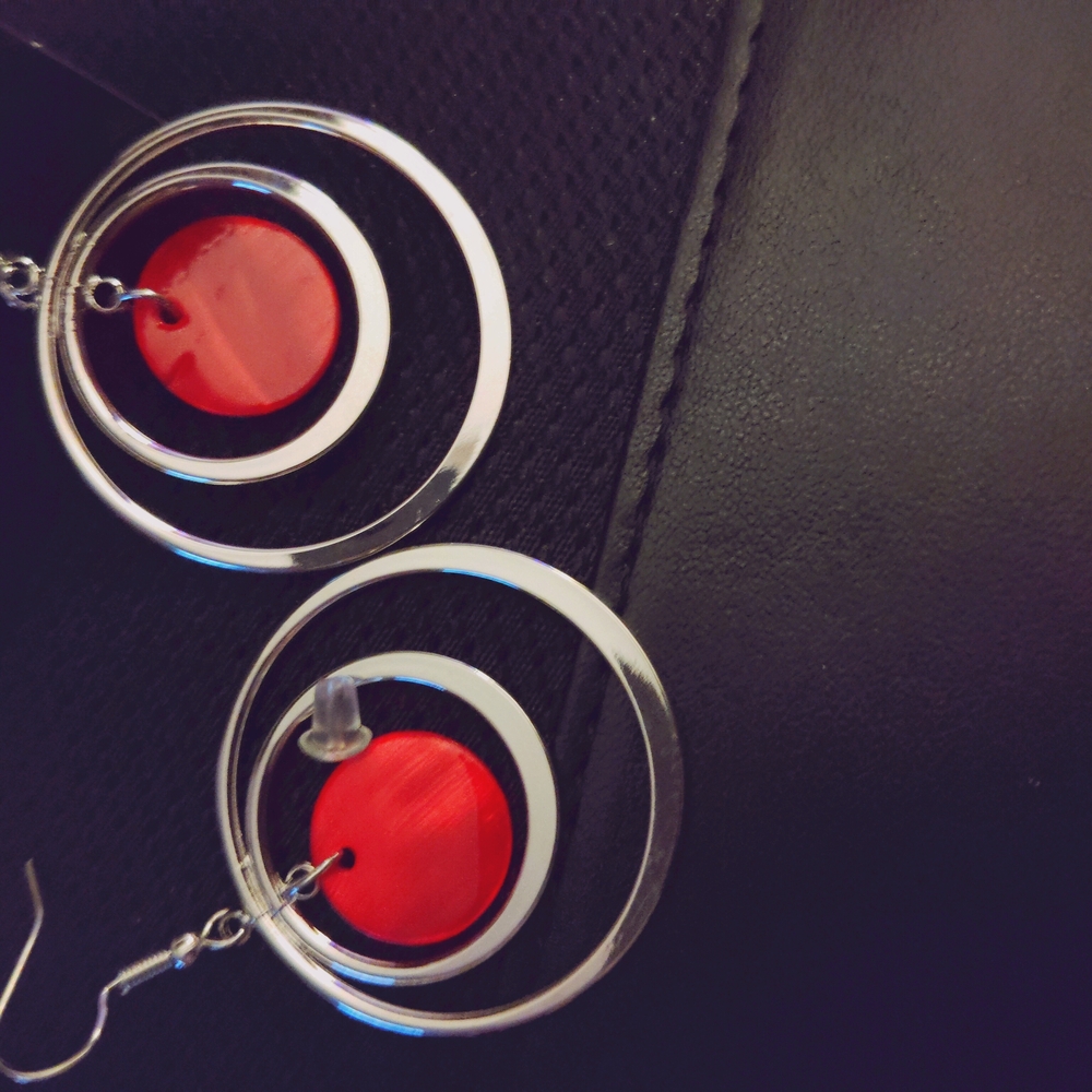 Elegant Red and Silver Hoop Earrings